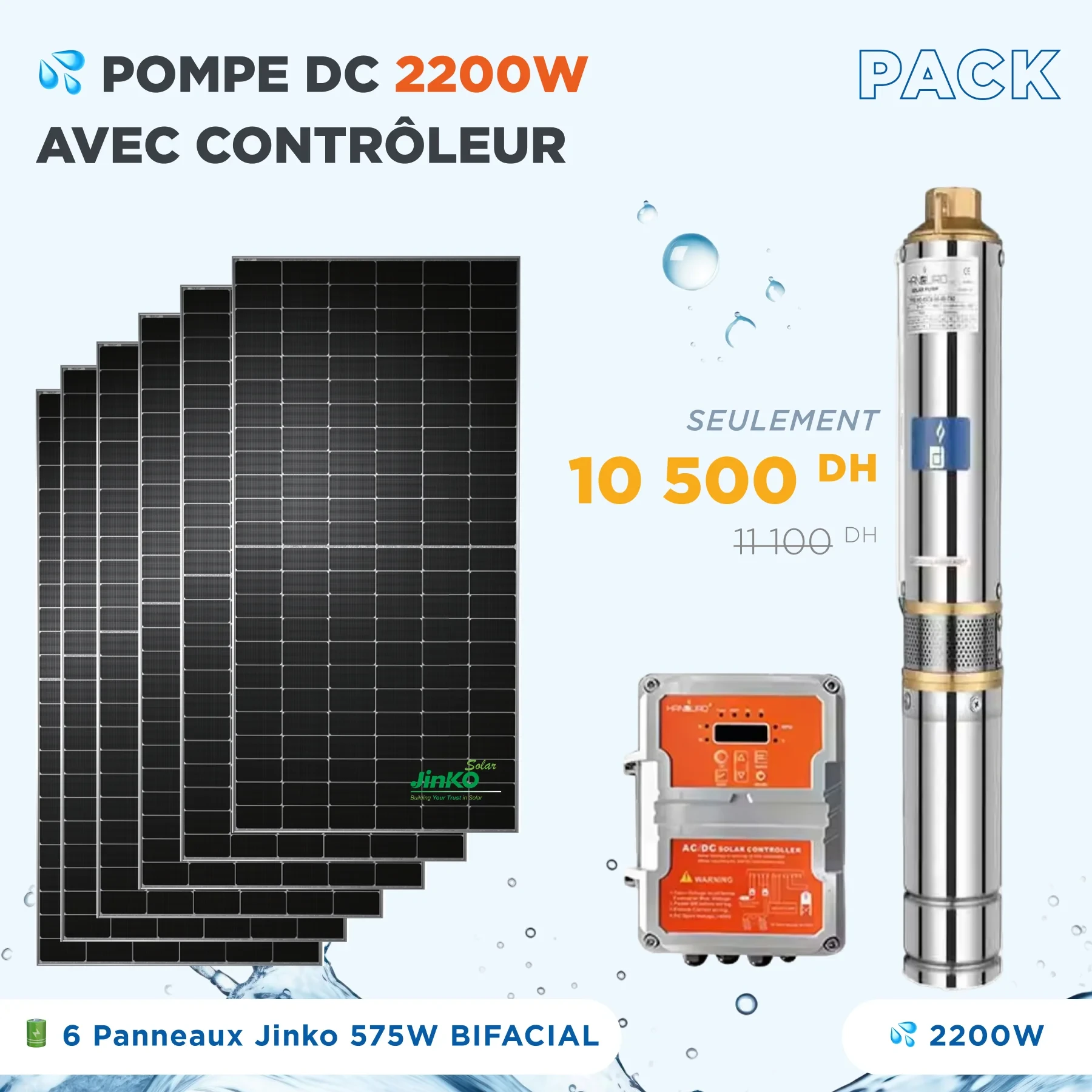 Kit Pompe DC AC avec contrôleur 2200W HANDURO - Panneaux Solaires Jinko